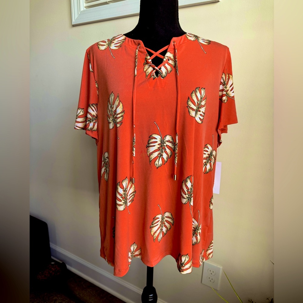NWT Liz Claiborne Orange Leaf Top